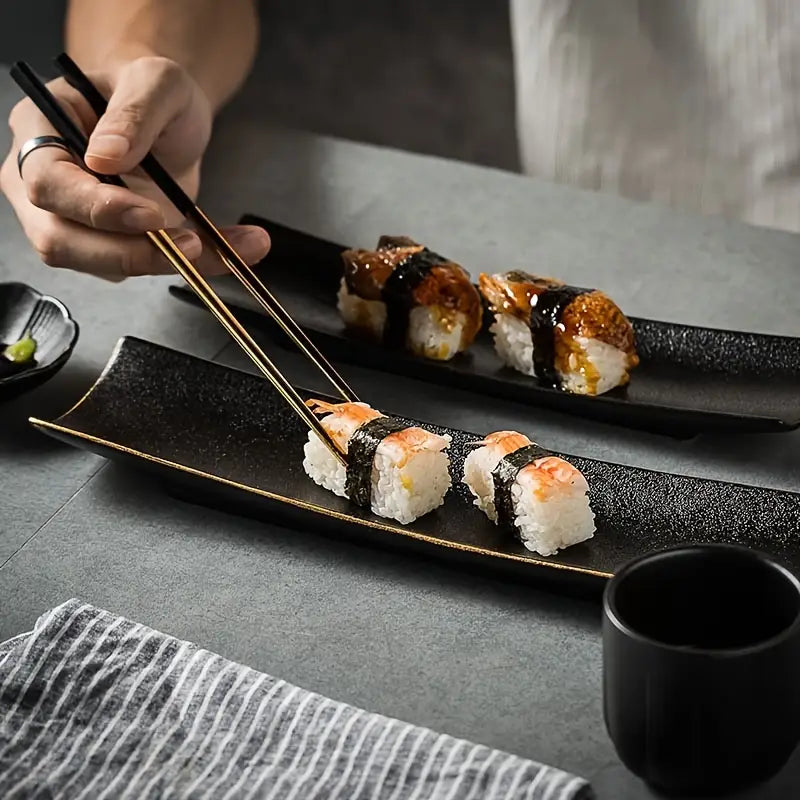 2PCS Japanese Sushi Platters – Rectangular Ceramic Plates for Sushi & BBQ