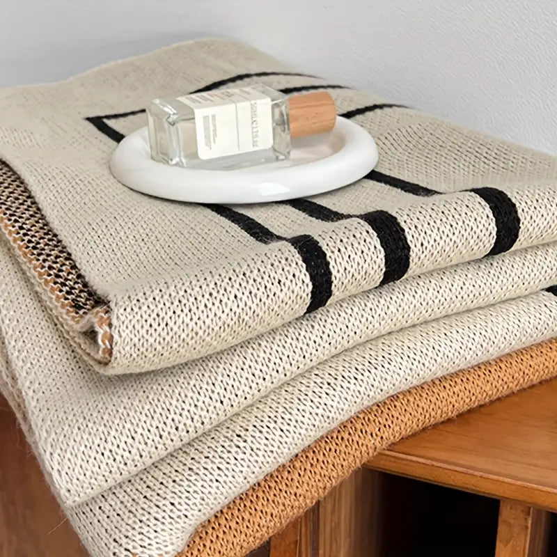 Geometric Knit Throw Blanket - Soft Acrylic Vintage Style