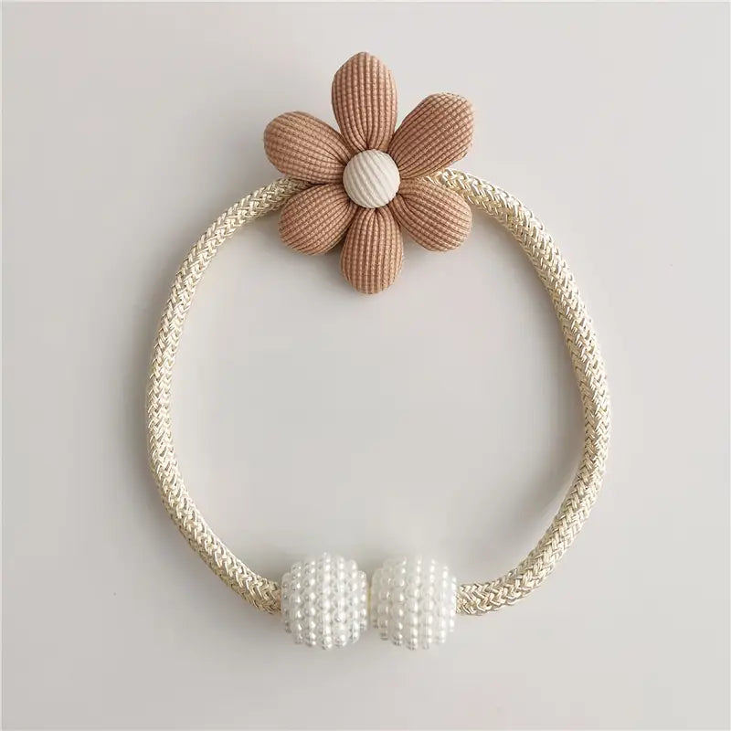 Embrasses de rideaux 3D à motifs floraux et perles, 2 pièces, réglables et sans perçage, pour chambre et bureau