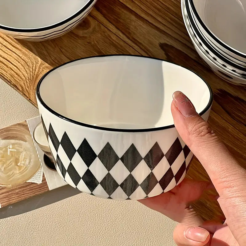 Black Ceramic Bowl Set - Modern Salad Rice Cereal Bowls (5pcs)