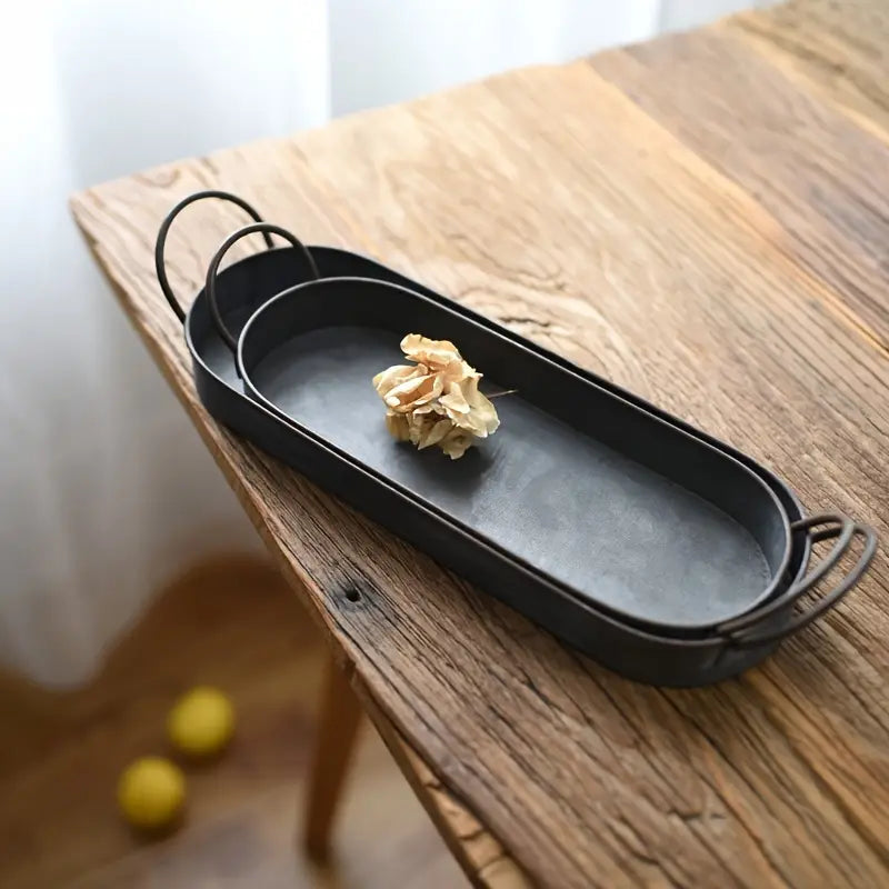 Cast Iron Serving Tray – Rustic Industrial Decor with Handles