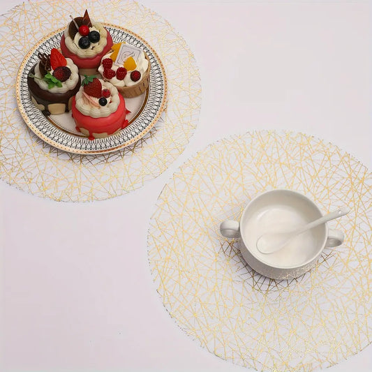 12pcs Set Timeless Golden Linen Round Placemats