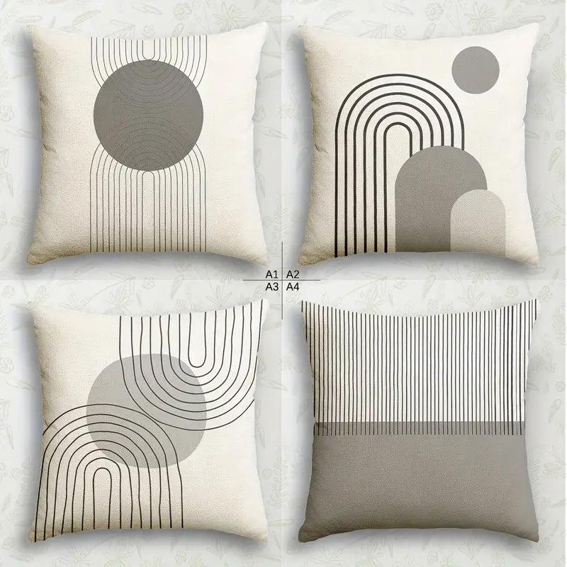 4PCS Contemporary Polyester Pillow Covers – 18x18in Elegant Geometric Design for Home & Office