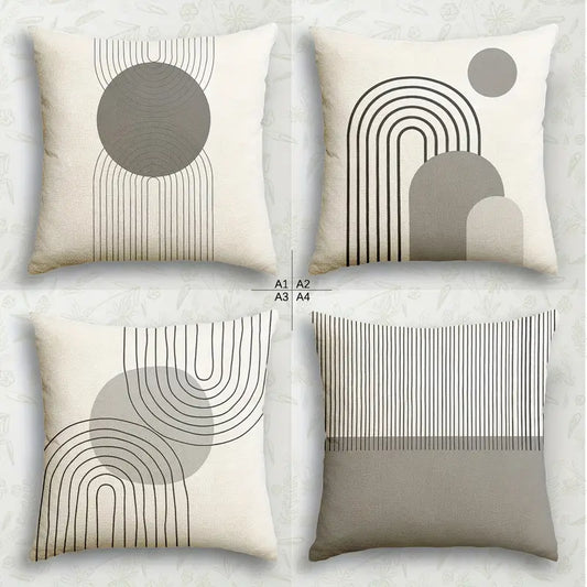 Lot de 4 housses de coussin contemporaines en polyester – 45 x 45 cm, motif géométrique élégant pour la maison et le bureau