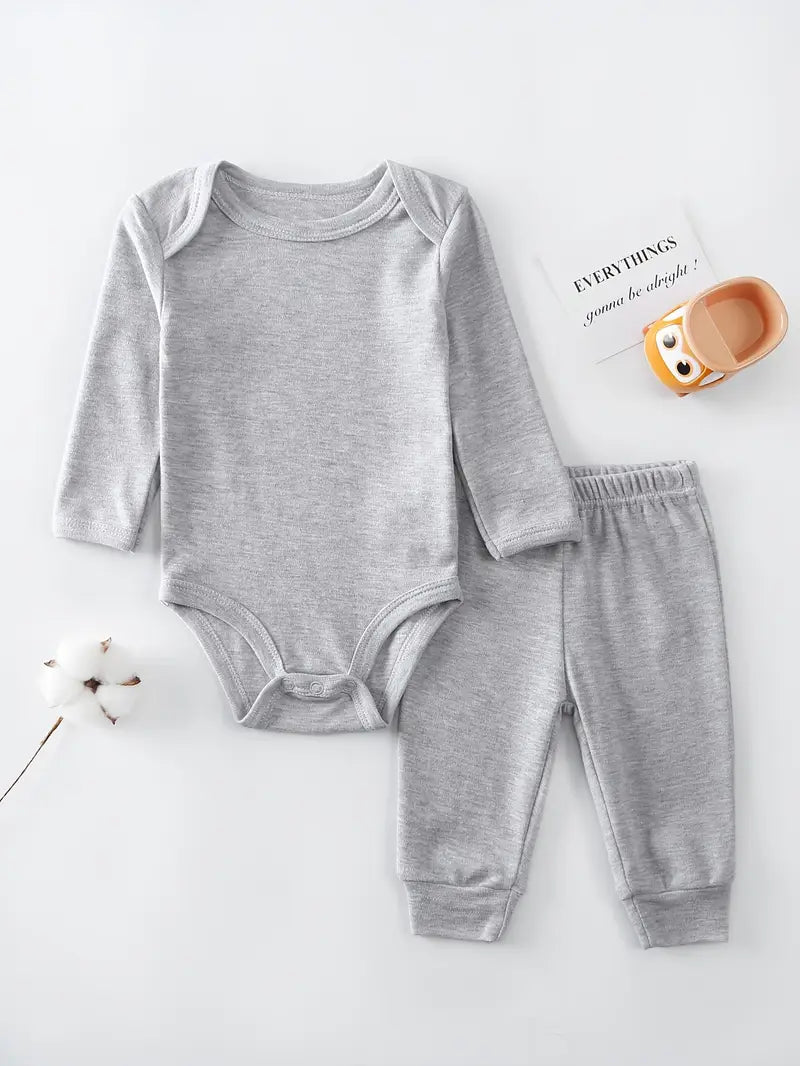 Ensemble 2 pièces en coton pour bébé garçon | Body à manches longues et pantalon en tricot uni
