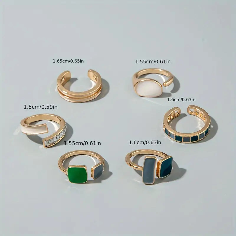 Colorful Stacking Rings Set - Geometric Women's Rings