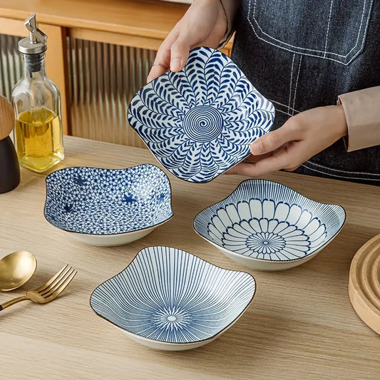 4-Piece Ceramic Square Roaster Set, Floral Design