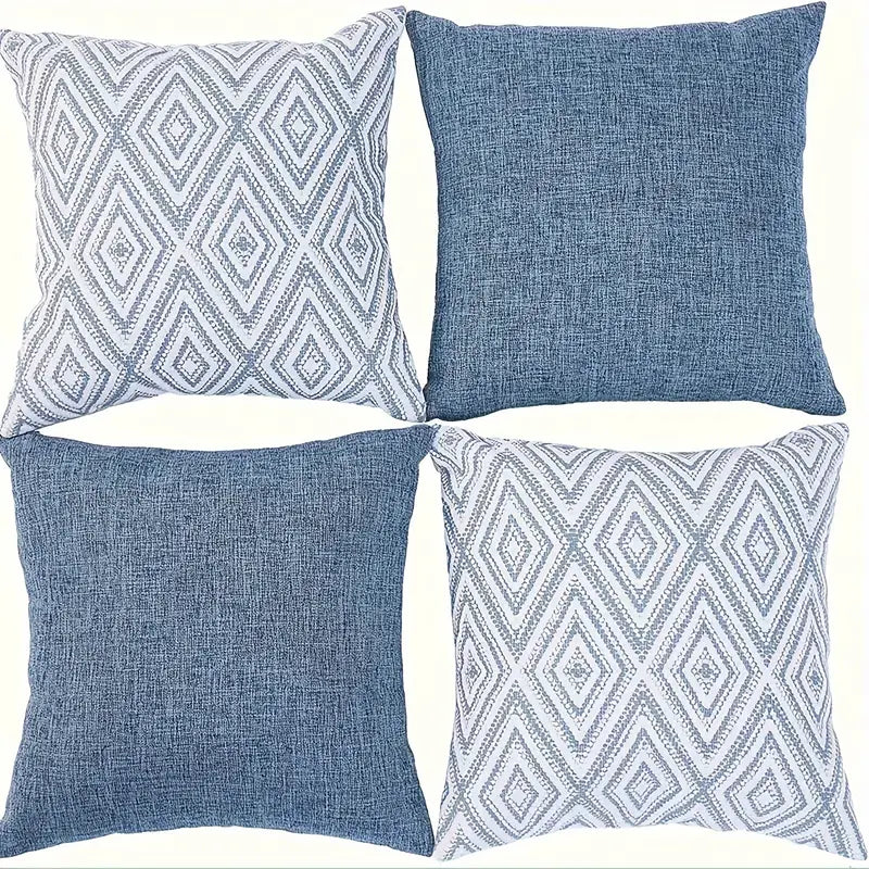 Bohemian Blue Geometric Throw Pillow Covers 18x18 - Sofa Decor