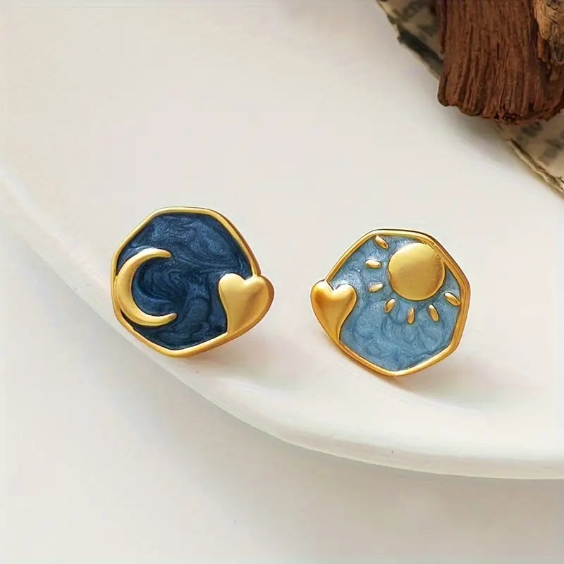 Unique Irregular Asymmetric Round Design Stud Earrings