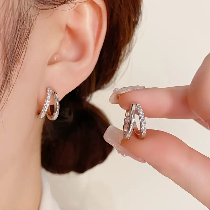 Exquisite Gold Hoop Earrings – Copper Jewelry with Tiny Zircon Simple & Elegant for Daily Wear