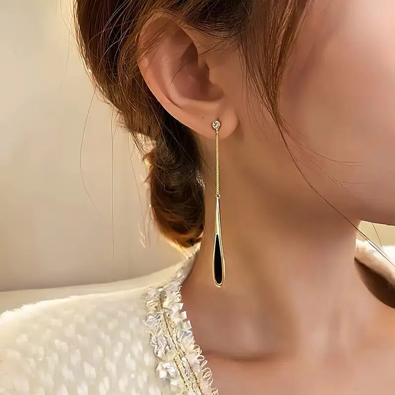 Golden Teardrop Tassel Earrings - Hypoallergenic Stainless Steel