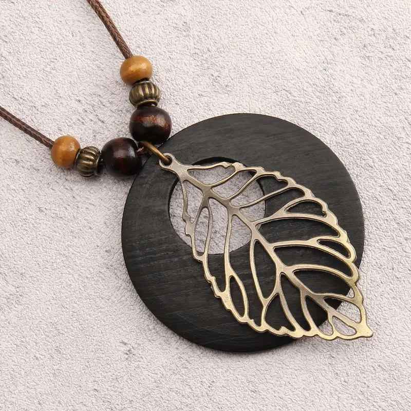 Bohemian Pendant Necklace – Antique Bronze Hollow & Wooden Beads Valentine’s Gift for Couples