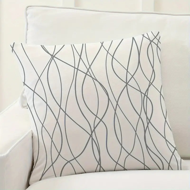Lot de 2 housses de coussin décoratives contemporaines en lin à rayures grises et blanches