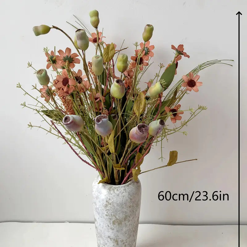 Fall Flowers 4-Pack: Beige Pink Artificial Autumn Decor Centerpiece