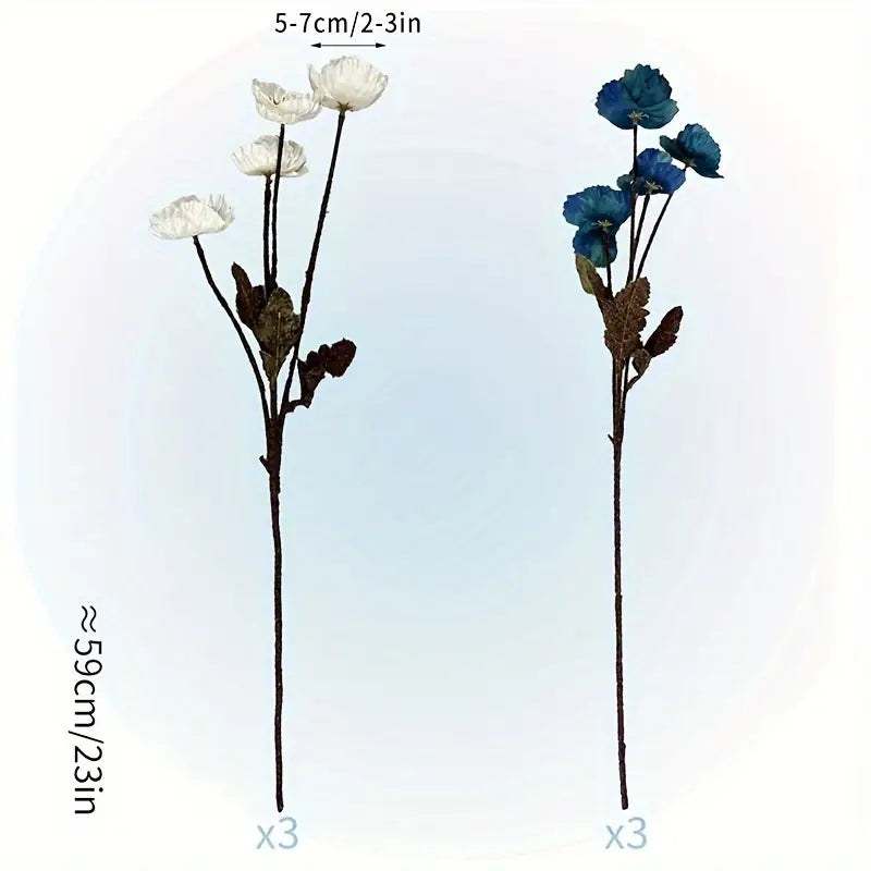 Blue & White Poppy Bouquet - Wedding Home Decor Centerpiece