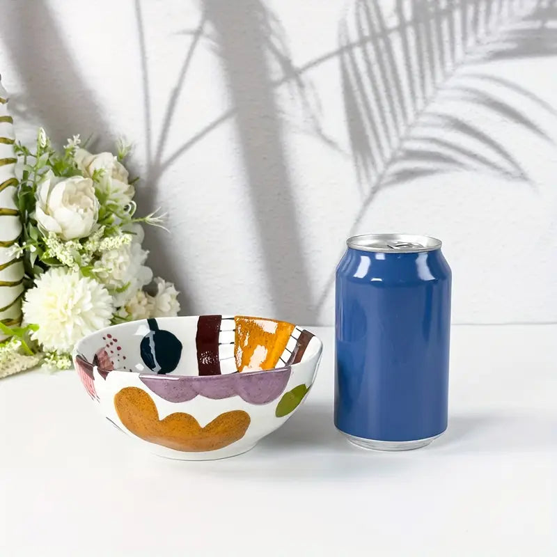 Bohemian Ceramic Bowl - Hand Painted, Colorful Tree Design