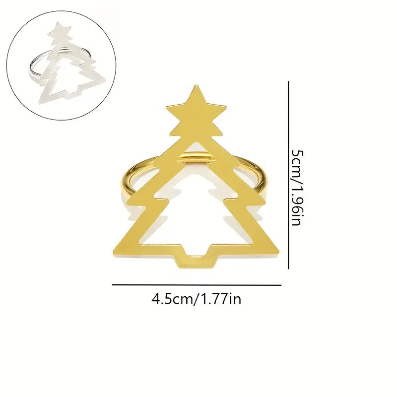 Christmas Napkin Rings - Gold/Silver - 6pc Metal Holiday Table Decor