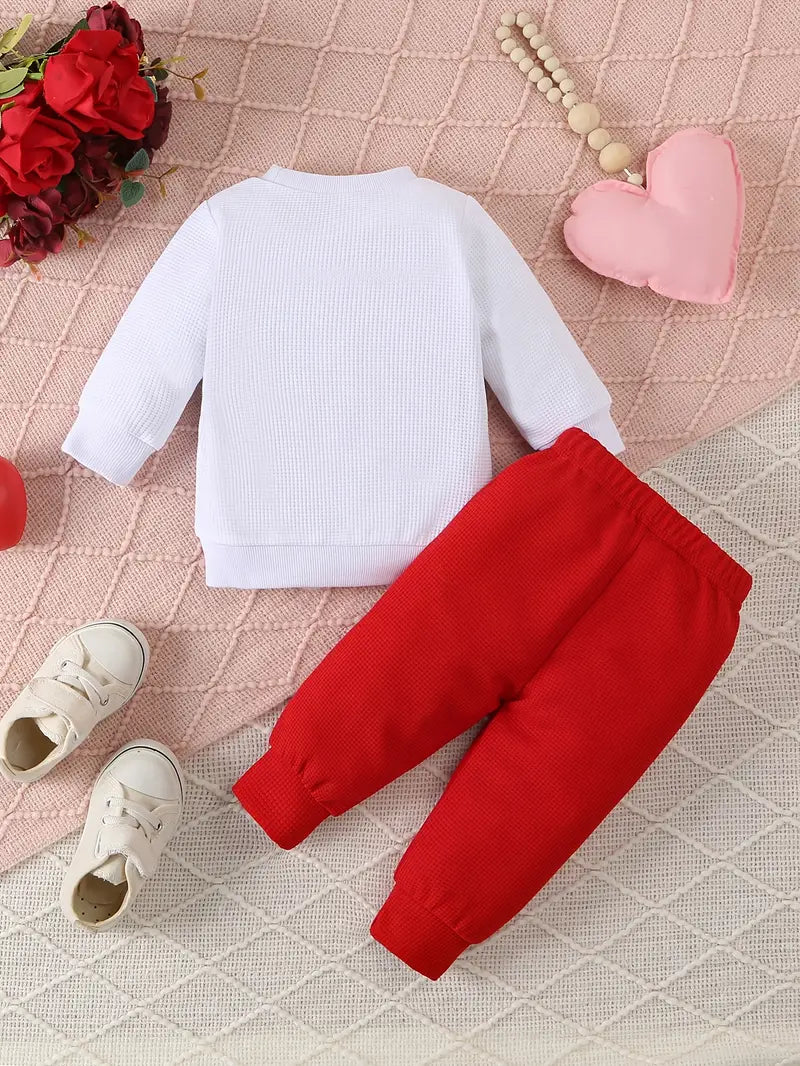 Heart Print Sweatshirt & Pants Set | 2-Piece Casual Sports Suit for Baby Girls