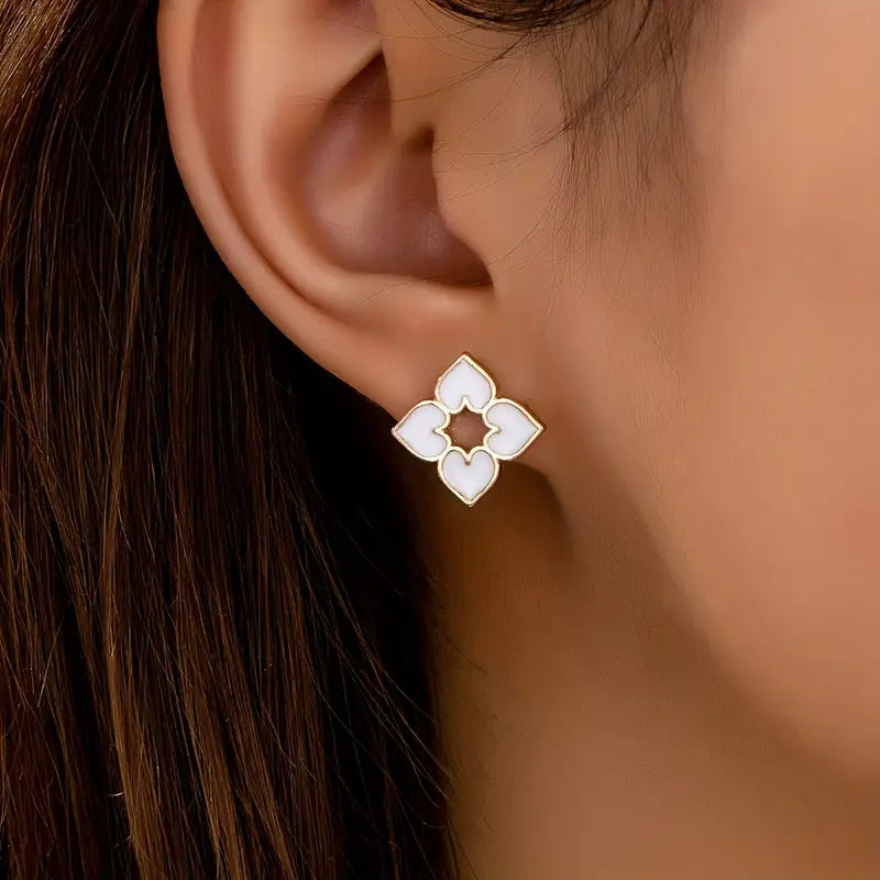 Gold Heart Stud Earrings - Enamel Jewelry for Women