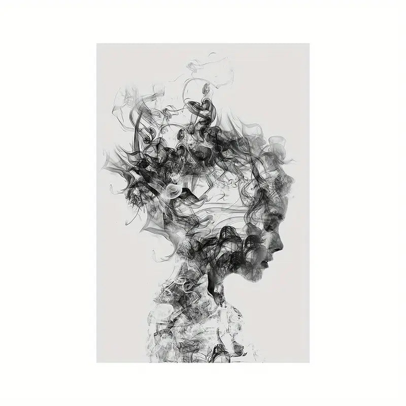 1 stuk canvasposter met abstracte figuren (49,7 x 70 cm) – moderne inktkunst voor woonkamer en studeerkamer