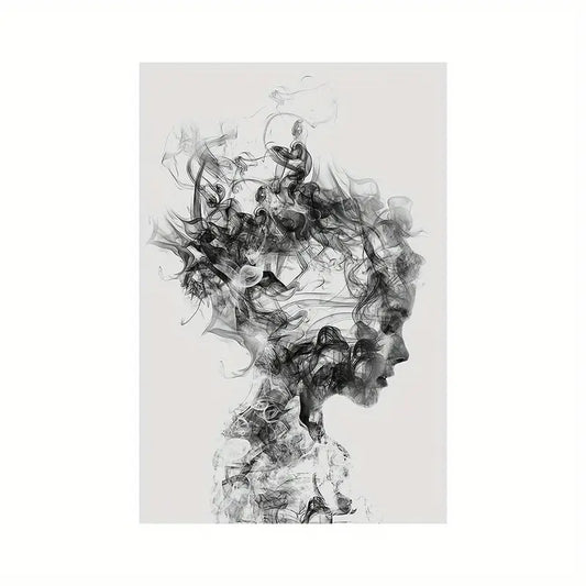 1 affiche sur toile représentant une figure abstraite (50 x 70 cm) – Art moderne à l'encre pour salon et bureau