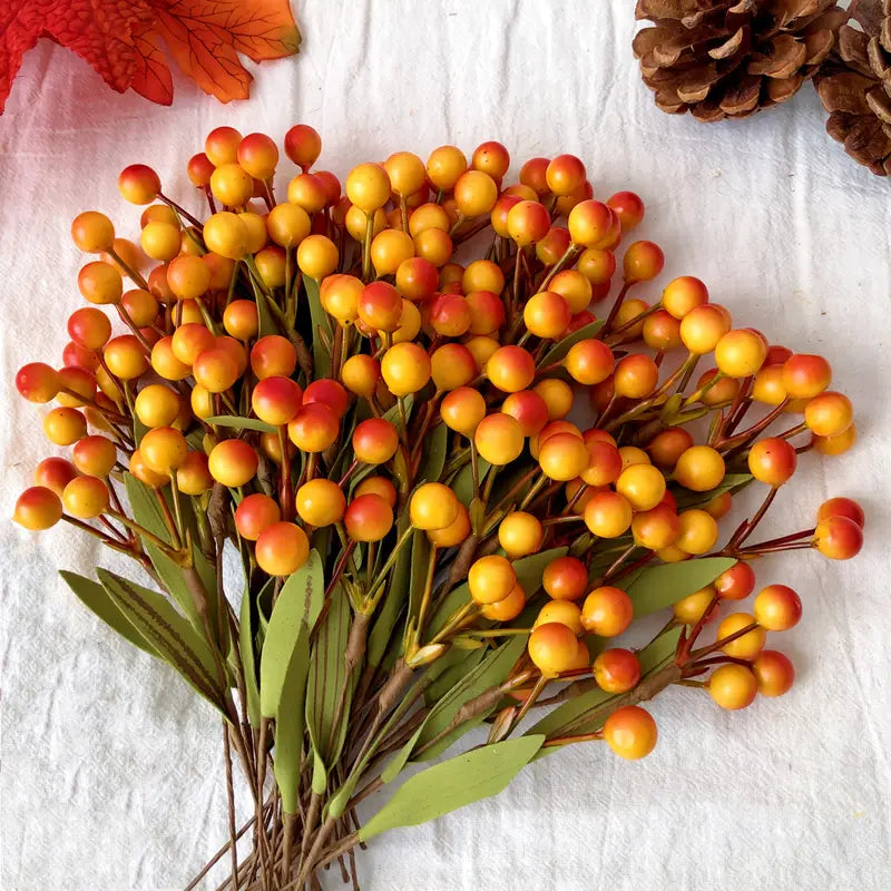 Fall Berry Stems - 50pcs Orange Red Artificial Flowers Thanksgiving Halloween
