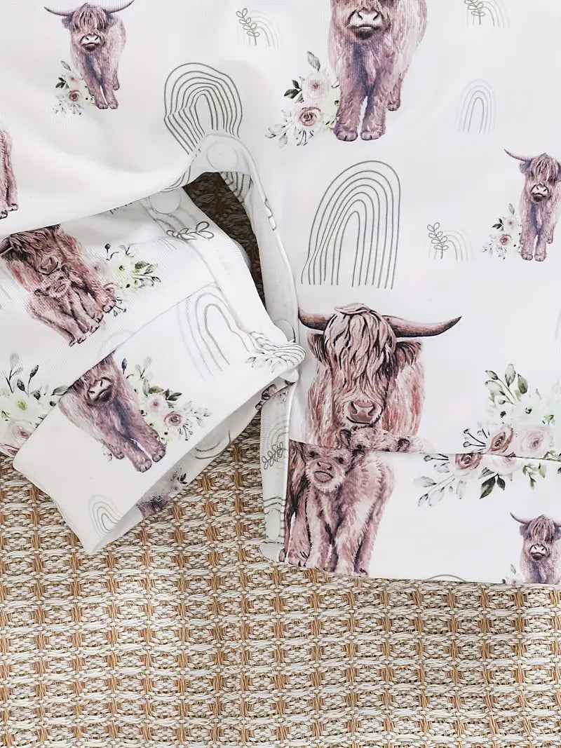 Barboteuse bébé à imprimé vache | Combinaison sans manches style bohème pour tout-petits