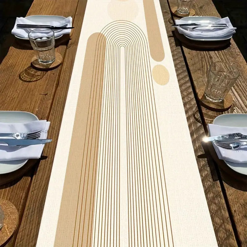 Elegant Beige Table Runner – Minimalist Polyester Decor for Dining & Holidays