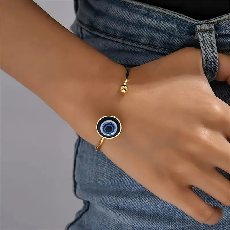 Chic Evil Eye Cuff Bracelet – Adjustable Iron & Plastic Jewelry for Casual Wear