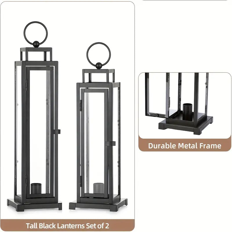 Black Lantern Set (2) - Indoor Outdoor Candle Holders