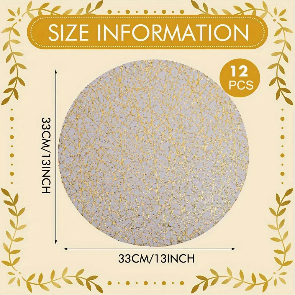 12pcs Set Timeless Golden Linen Round Placemats