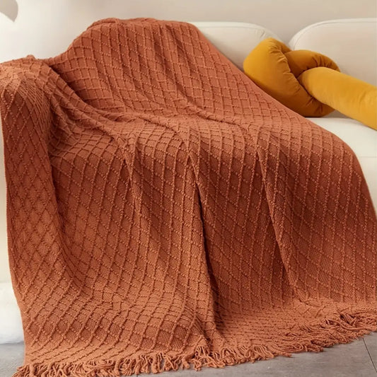 Vintage Geometric Knit Throw Blanket - Soft Acrylic Sofa Throw for All Seasons