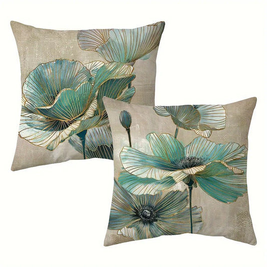 Lot de 2 taies d'oreiller décoratives motif feuilles de ginkgo, 45 x 45 cm