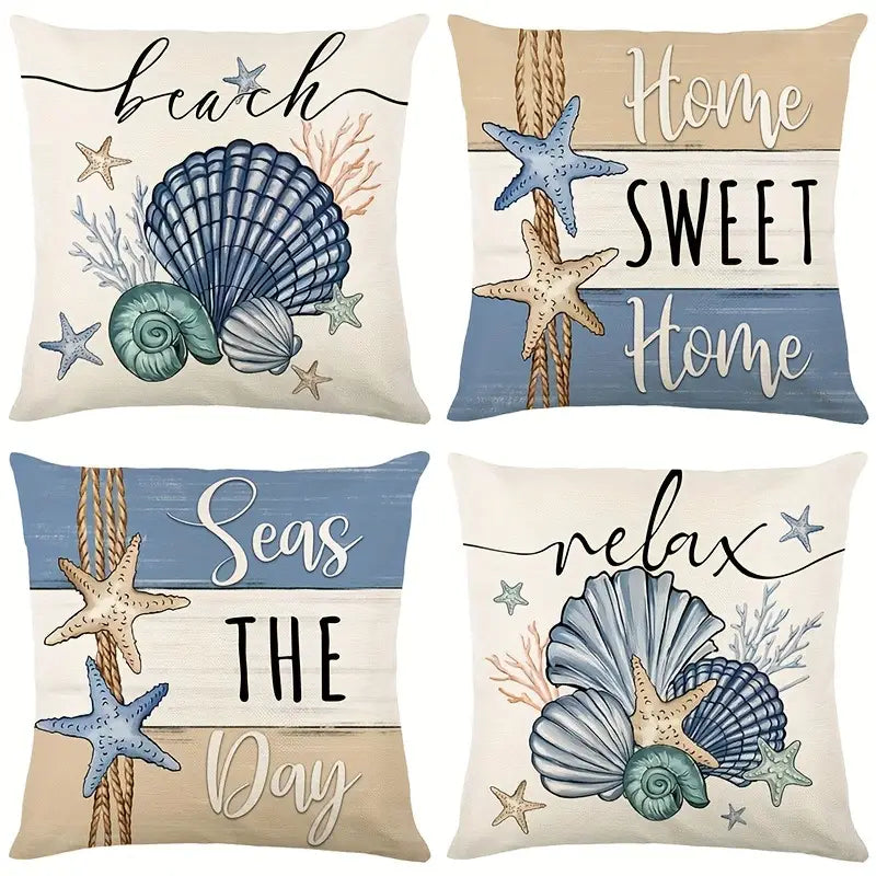 Lot de 4 housses de coussin en lin mélangé de style tropical 45,72 x 45,72 cm