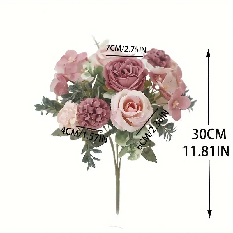 Bouquet de fleurs artificielles en soie de 76 cm – 7 roses et pivoines pour Noël, Thanksgiving et plus encore