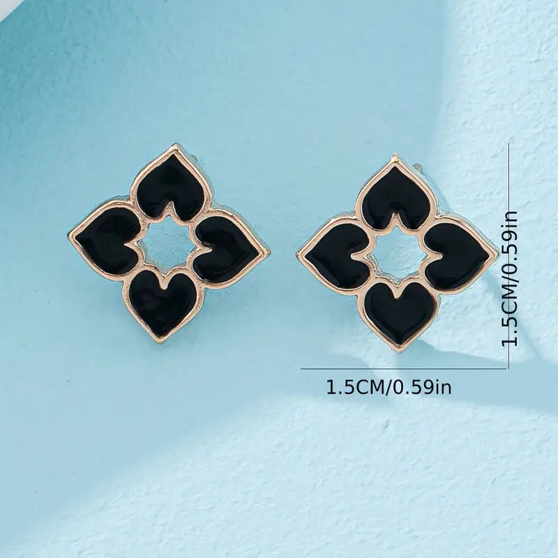 Gold Heart Stud Earrings - Enamel Jewelry for Women