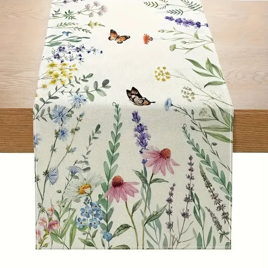 1pc Colorful Floral Butterfly Pattern Table Runner