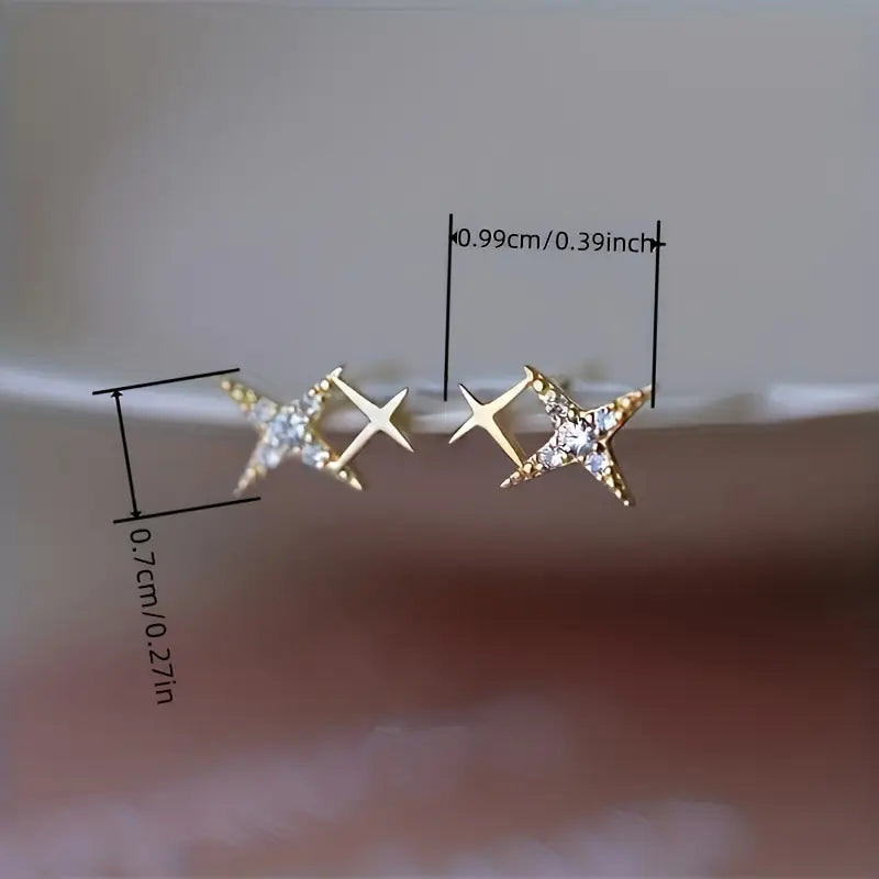 Boucles d'oreilles double zircon incrustées – Bijoux de fiançailles et de demande en mariage plaqués or 18 carats