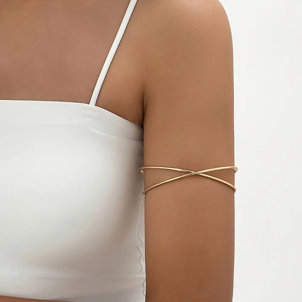 Chic Golden-Tone Multi-Line Arm Cuff Set