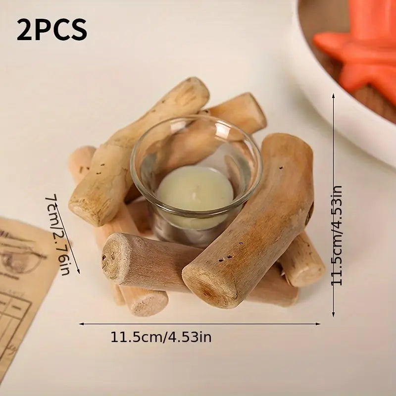 Floating Candle Holders - Wood & Glass - Holiday Decor Set