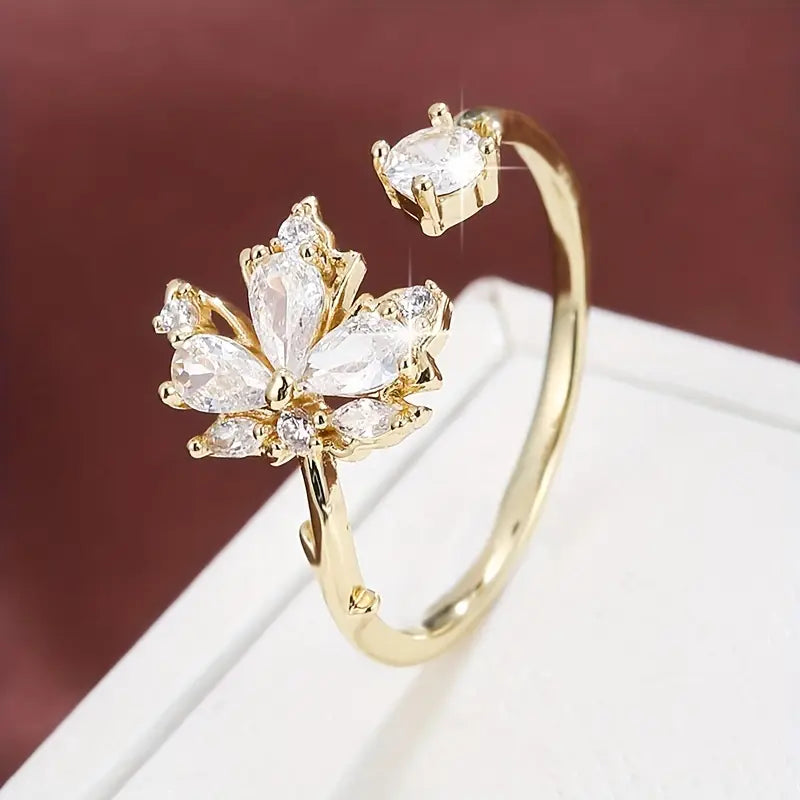 Maple Leaf Ring Women Copper Fashion Jewelry