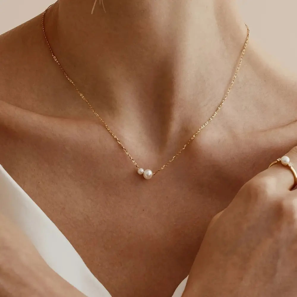 Copper Pendant Necklace with Single Pearl Charm for Women
