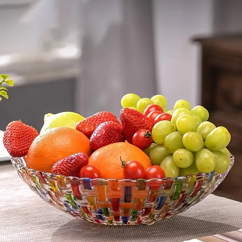 Hand-Painted Glass Fruit Bowl – Woven Crystal Plate for Living Room Decor