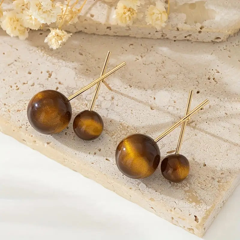 Resin Stud Earrings - Taupe Mocha Geometric Fashion