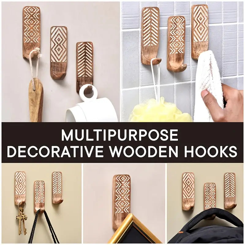 Boho Chic 3 stuks houten wandhaken
