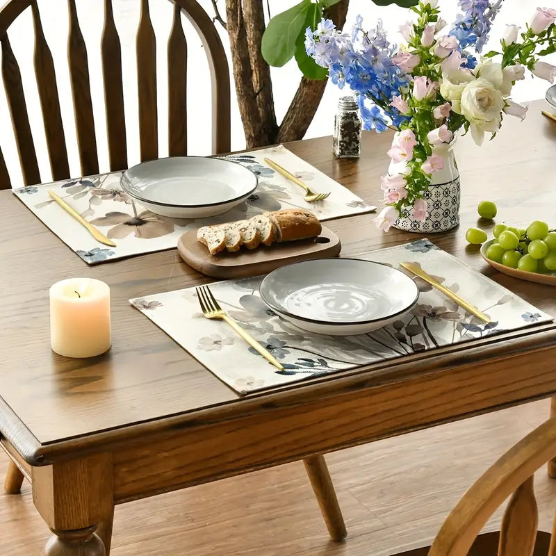 4pcs Placemats, Brown Poppy Floral Leaves Spring Placemats