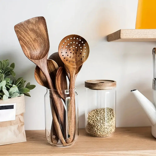 5pcs Premium Wooden Kitchen Utensils Set - High-Quality, Durable Wood Spoons