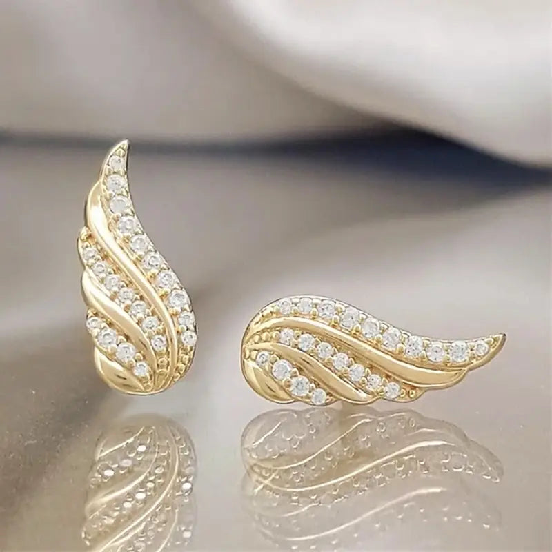 925 Silver Angel Wing Earrings - Zircon Studs Women