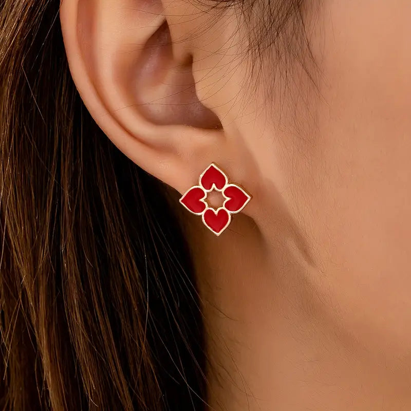 Gold Heart Stud Earrings - Enamel Jewelry for Women