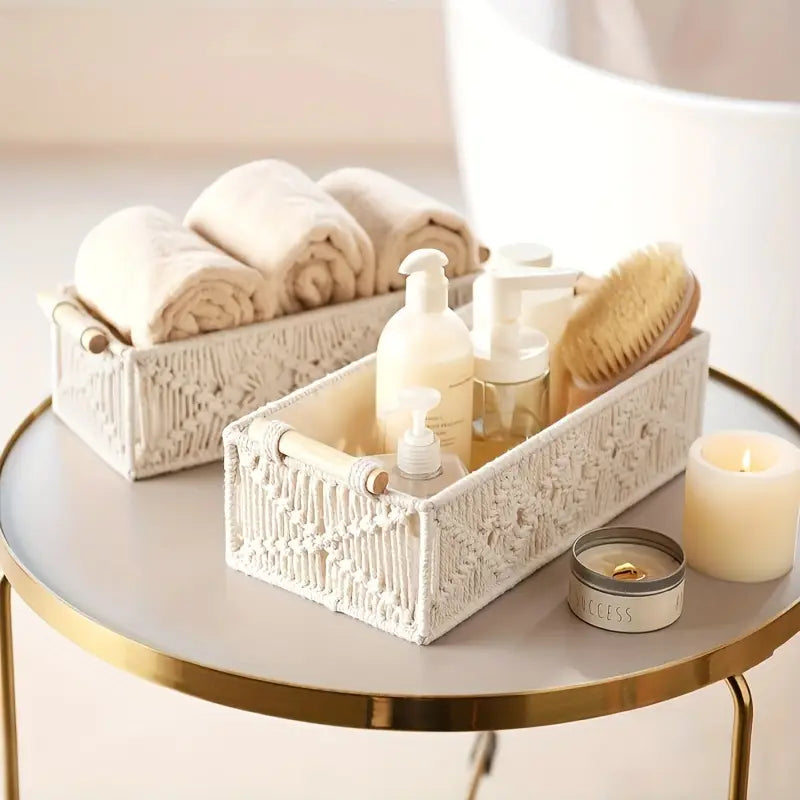 Boho Cotton Storage Basket - Handwoven Organizer Gift